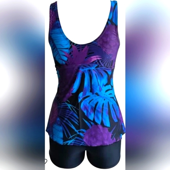 Retro Floral 2-Piece Tankini Top With Boy Short Bottoms – Size Small – NWOT - Picture 3 of 4